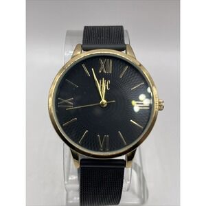 I.N.C. Women's Quartz Watch Gold Case‎ Black Mesh Metal Band- New Battery